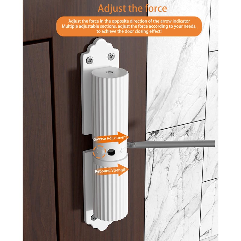 Vurlexat Automatic Door Closer, Zinc Alloy Safety Spring Door Closer 20-60kg Closing Door Hinge, Adjustable Door Spring Closer for Commercial & Home Use with Screws(White) - Image 4